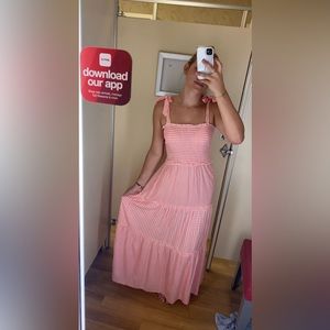 Long Pink Picnic Dress with Bow Straps